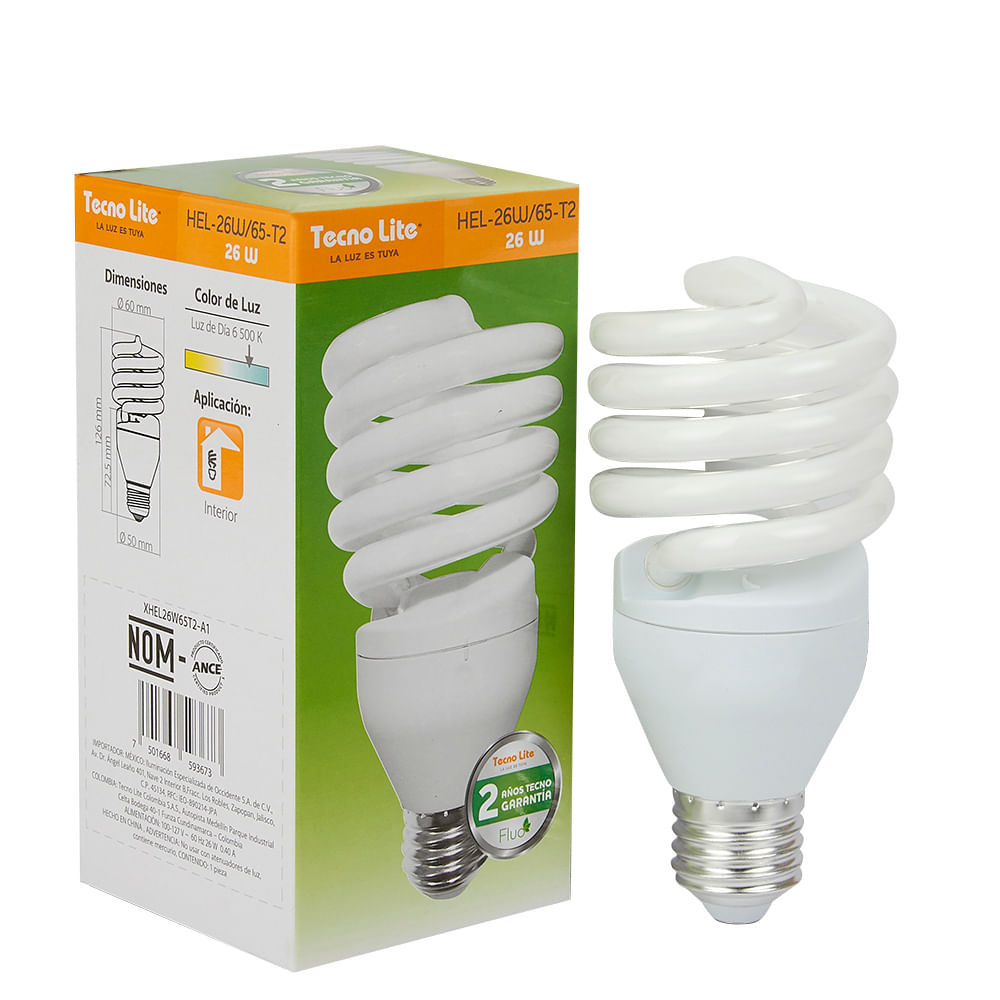 Bombilla Espirales Fluo,Fluorescente 25w 6500k Tecnolite Hel26w/65T2