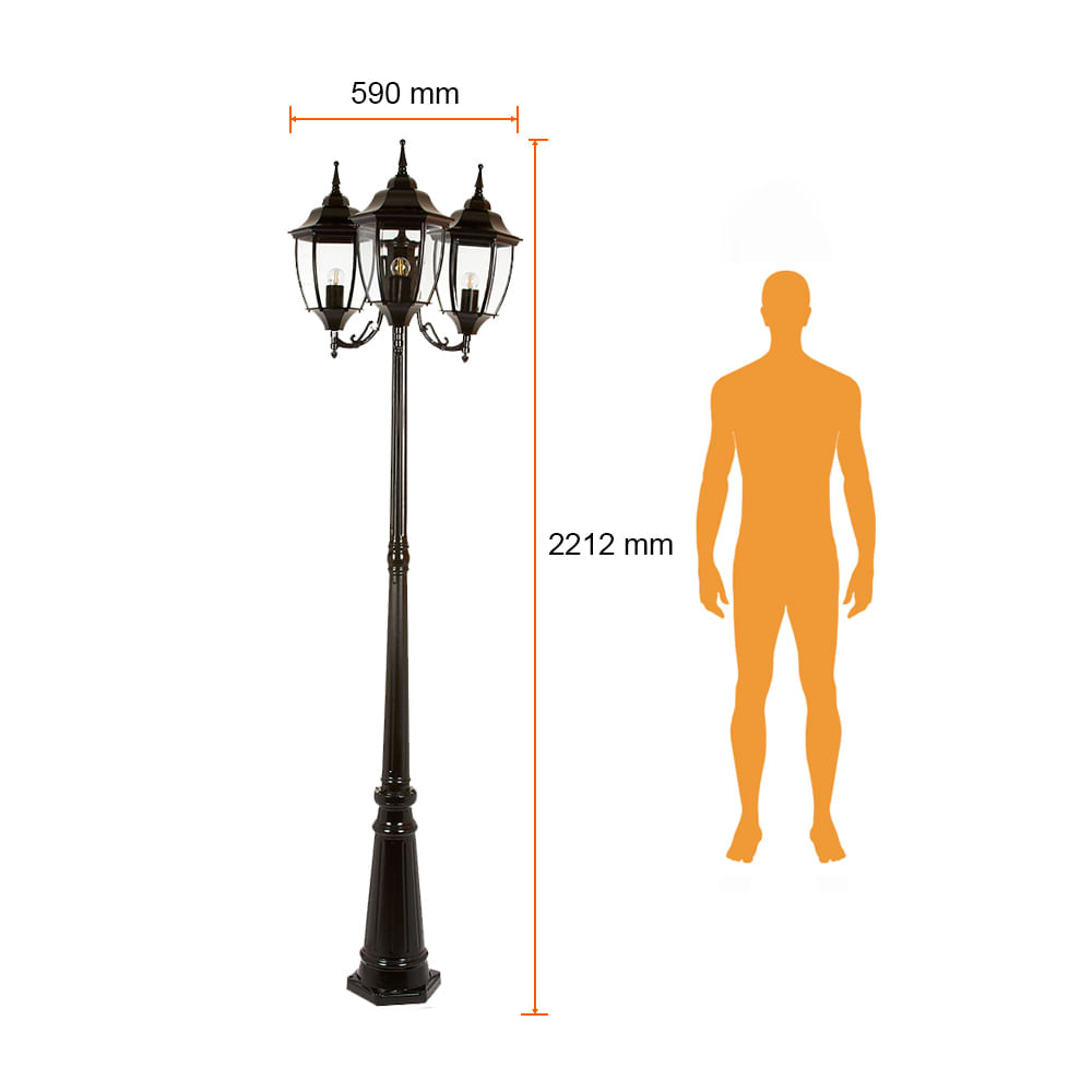 Poste Piso 77w Negro Tecnolite Pft-6004-3/N - masluz